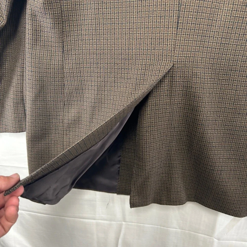 Hickey Freeman Blazer Mens 43L Brown Silk Wool Check Boardroom Neiman Marcus